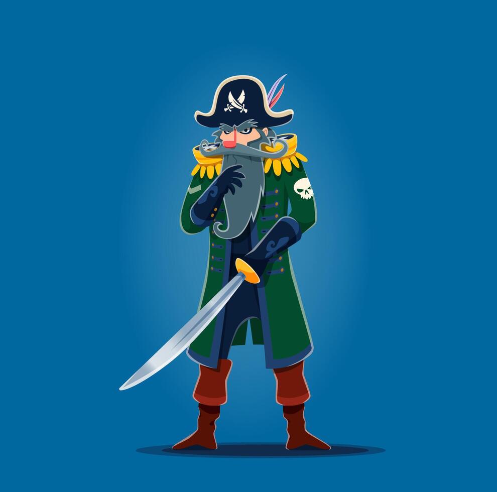 Cartoon pirate corsair, cunning captain character vector