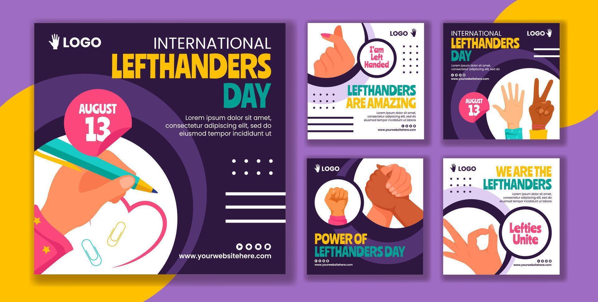 Left Handers Day Social Media Post Flat Cartoon Hand Drawn Templates Background Illustration vector