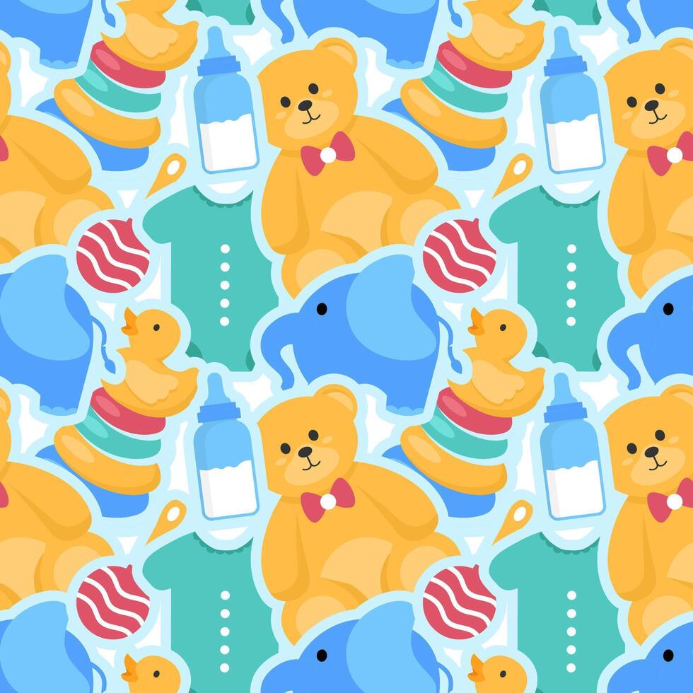 Baby Seamless Pattern Design, A Set of Simple Decorative Elements in a Hand Drawn on Style Cartoon Flat Illustration Template vector