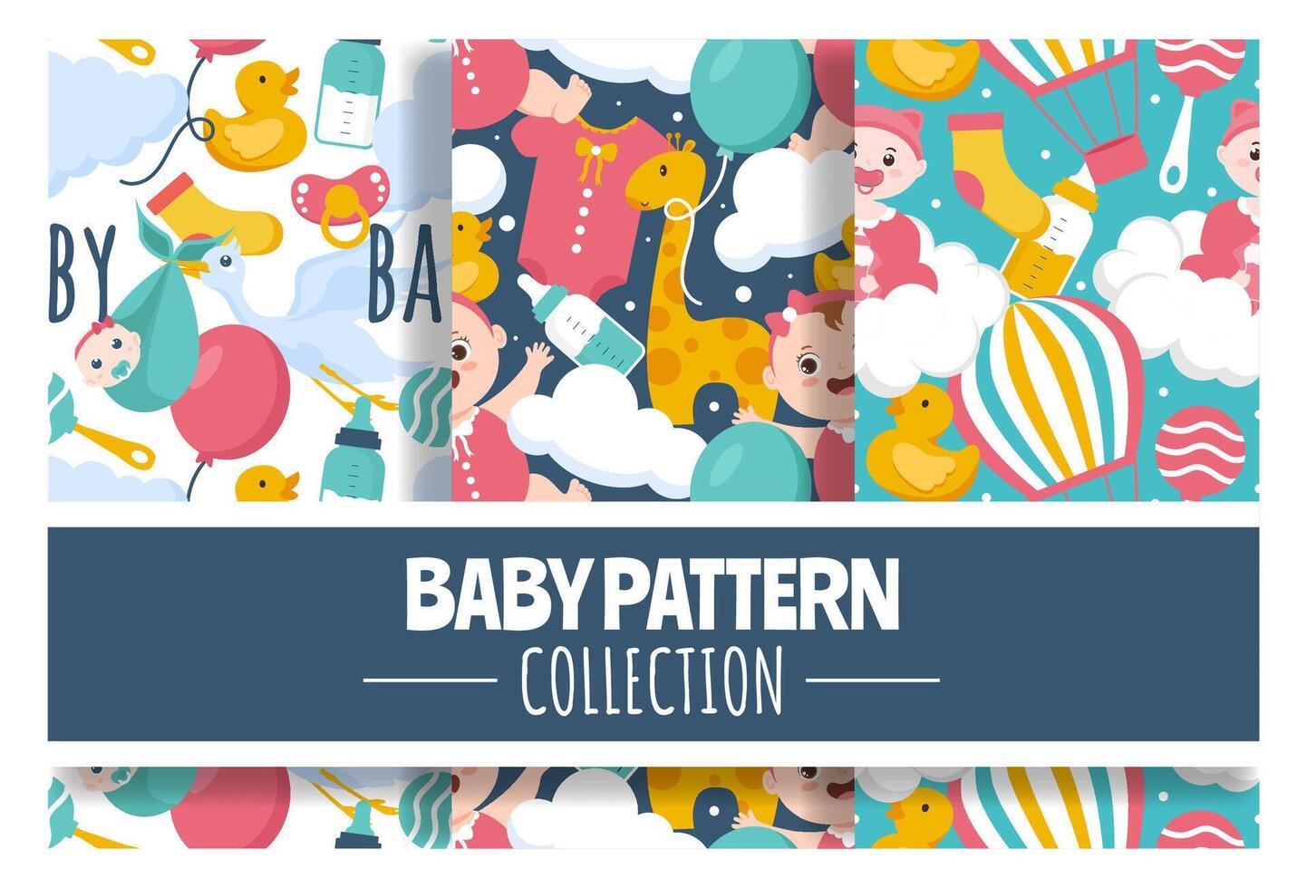 Baby Seamless Pattern Design, A Set of Simple Decorative Elements in a Hand Drawn on Style Cartoon Flat Illustration Template vector