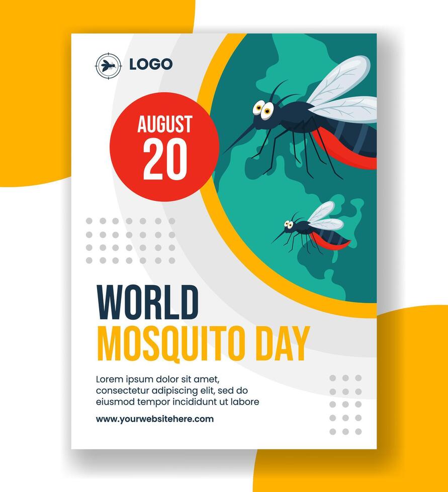 Mosquito Day Vertical Poster Flat Cartoon Hand Drawn Templates Background Illustration vector