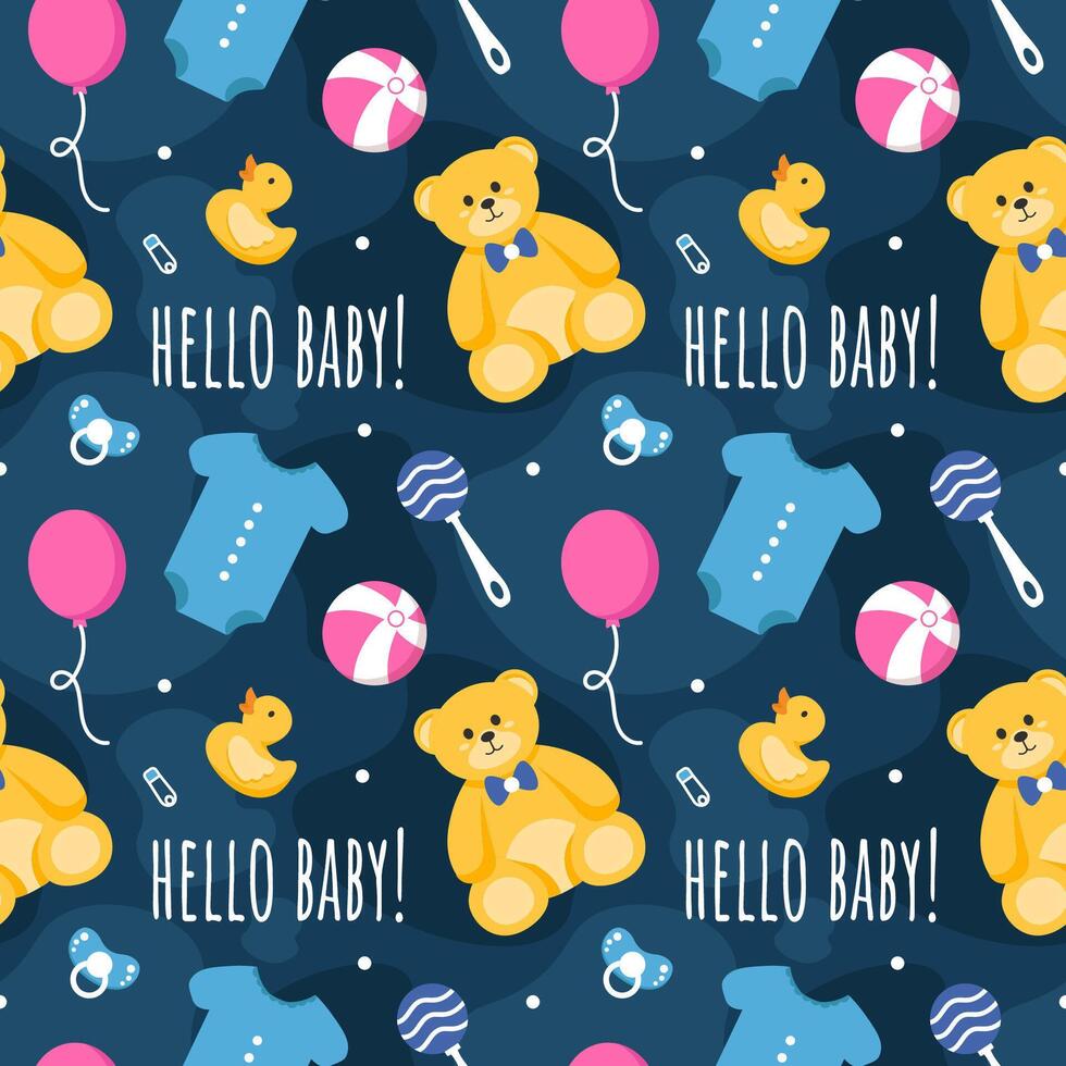 Baby Seamless Pattern Design, A Set of Simple Decorative Elements in a Hand Drawn on Style Cartoon Flat Illustration Template vector