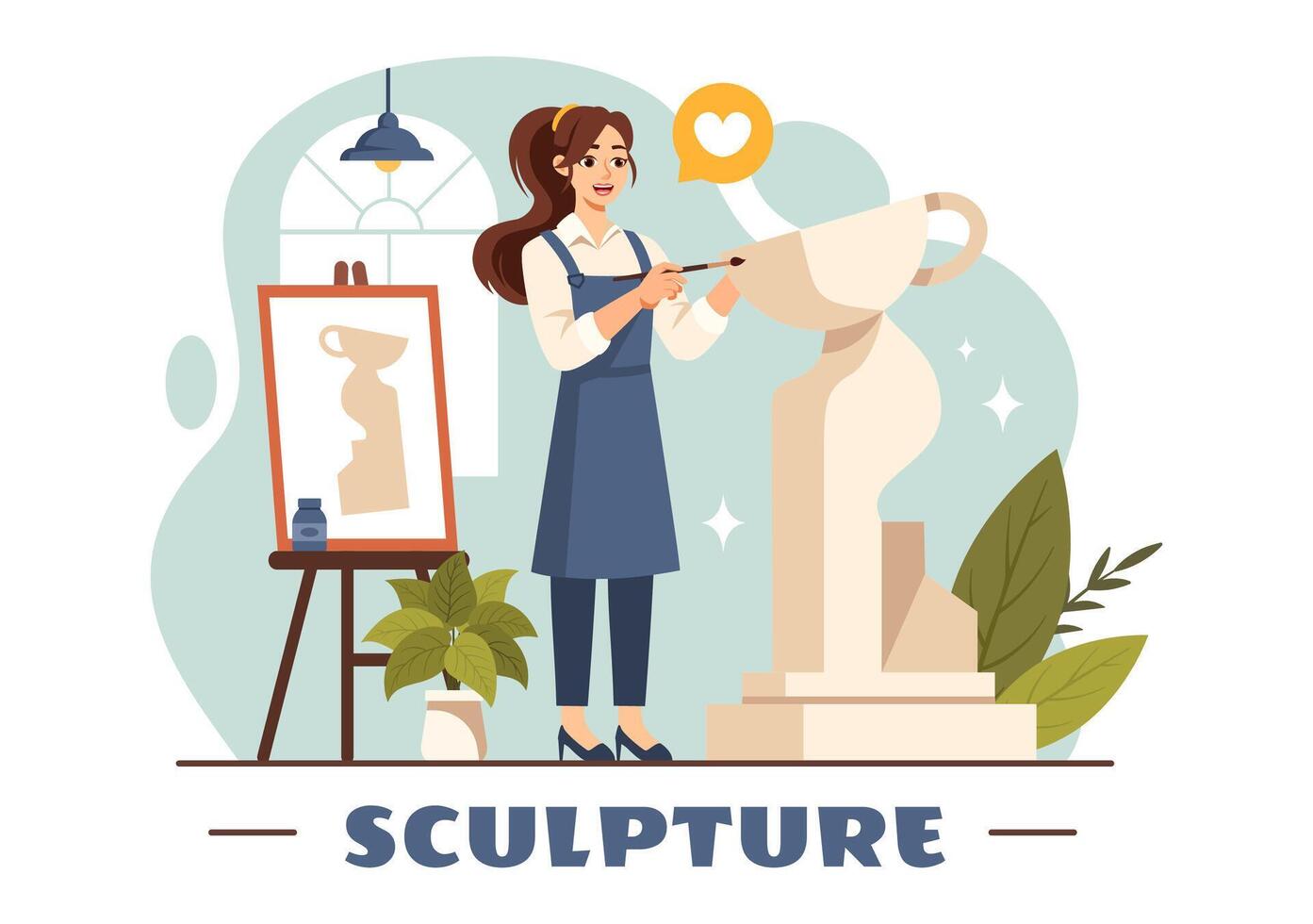 Stone Sculpture Illustration featuring a Craftsman Carving a Rock Using Sculpting Tools in Flat Style Cartoon Background Design vector