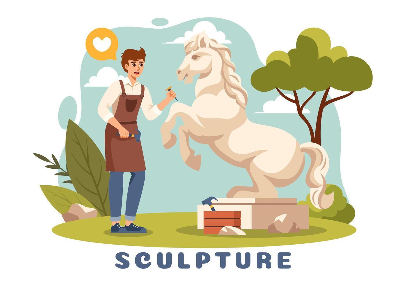 Stone Sculpture Illustration featuring a Craftsman Carving a Rock Using Sculpting Tools in Flat Style Cartoon Background Design vector
