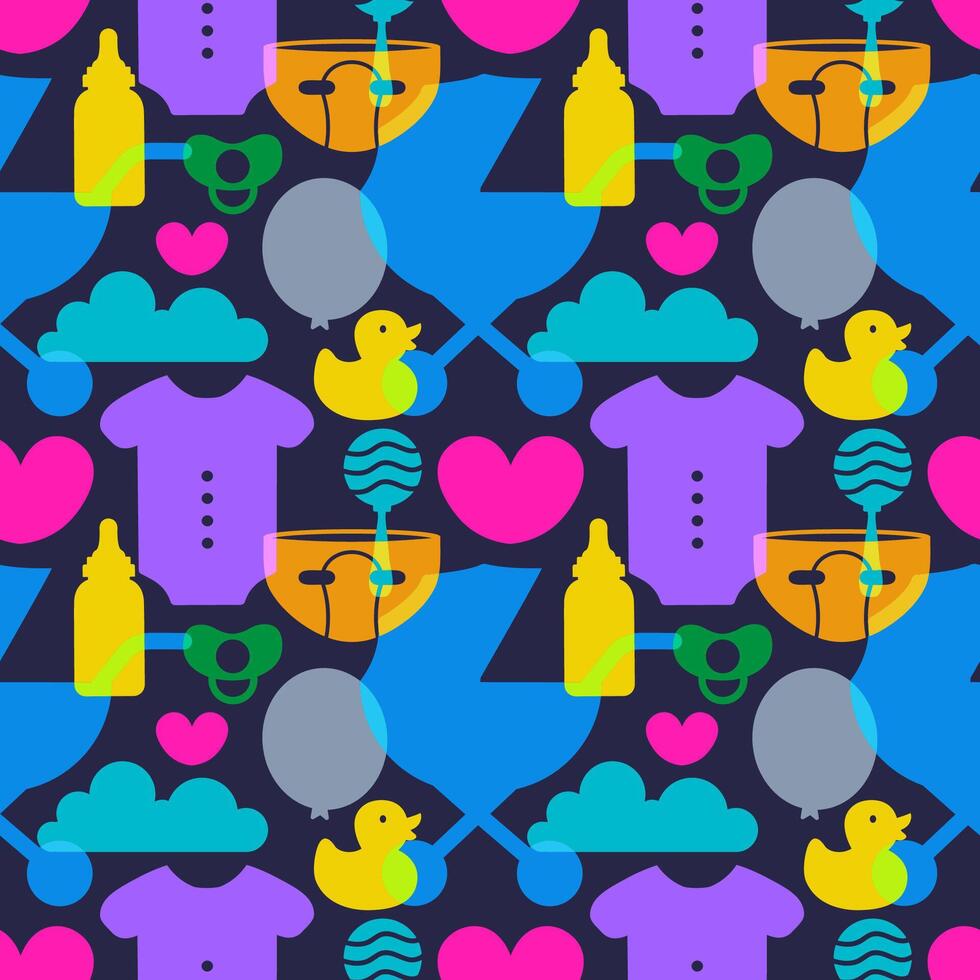 Baby Seamless Pattern Design, A Set of Simple Decorative Elements in a Hand Drawn on Style Cartoon Flat Illustration Template vector