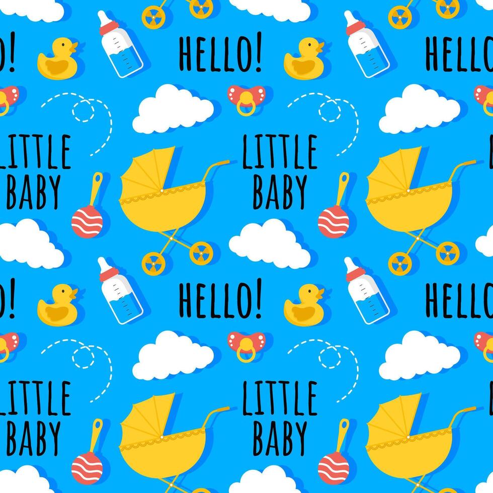 Baby Seamless Pattern Design, A Set of Simple Decorative Elements in a Hand Drawn on Style Cartoon Flat Illustration Template vector