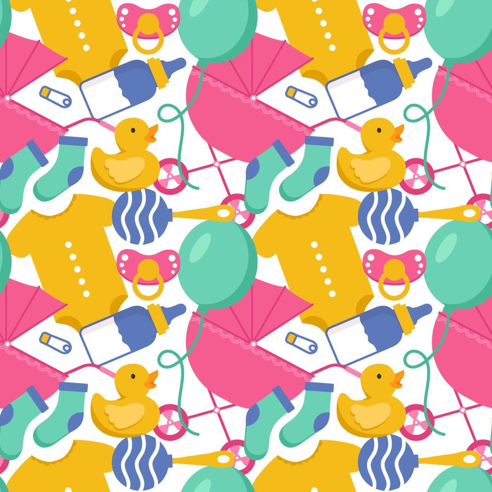 Baby Seamless Pattern Design, A Set of Simple Decorative Elements in a Hand Drawn on Style Cartoon Flat Illustration Template vector