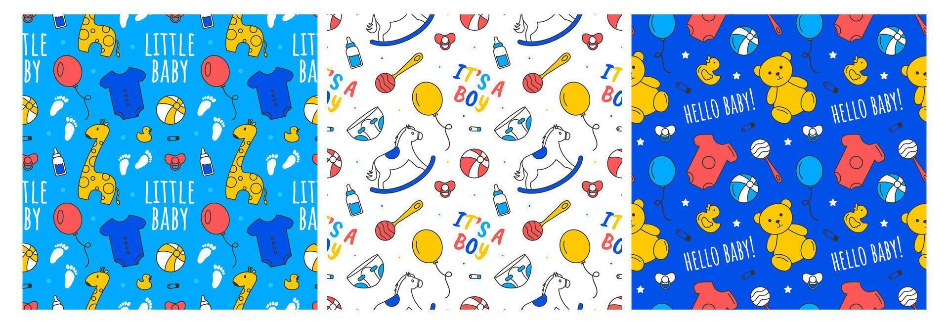 Baby Seamless Pattern Design, A Set of Simple Decorative Elements in a Hand Drawn on Style Cartoon Flat Illustration Template vector