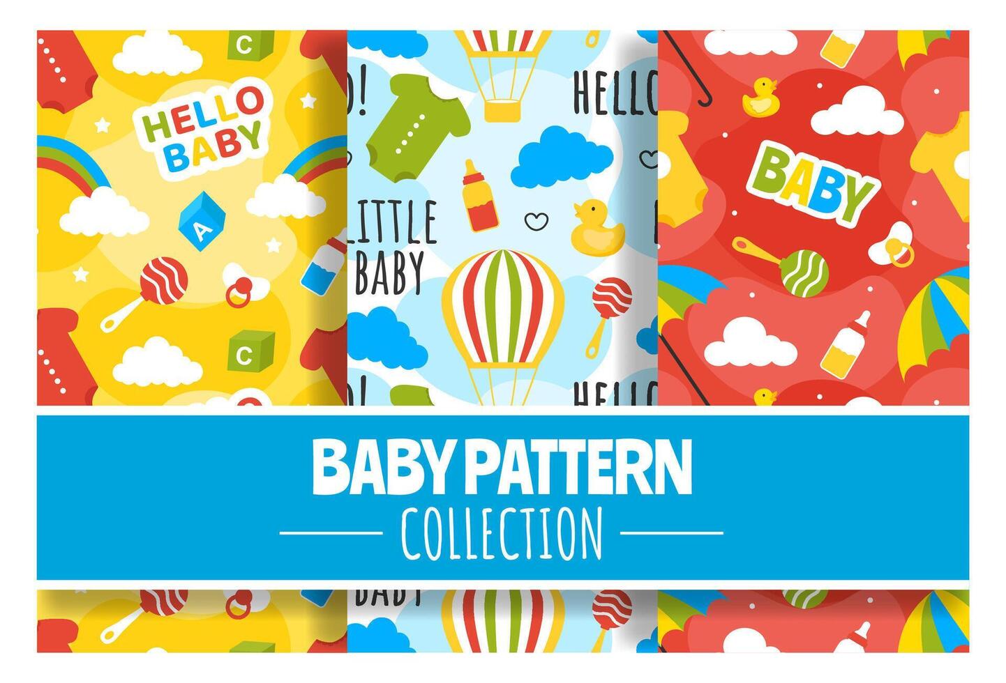 Baby Seamless Pattern Design, A Set of Simple Decorative Elements in a Hand Drawn on Style Cartoon Flat Illustration Template vector