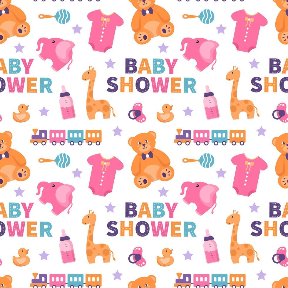 Baby Seamless Pattern Design, A Set of Simple Decorative Elements in a Hand Drawn on Style Cartoon Flat Illustration Template vector