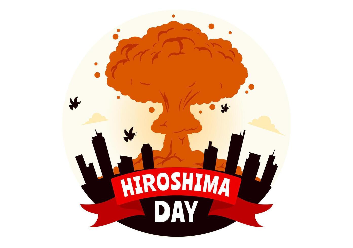 Hiroshima Day Illustration for August 6th featuring a Peace Dove and a Nuclear Explosion Background in a Flat Style Cartoon Design vector