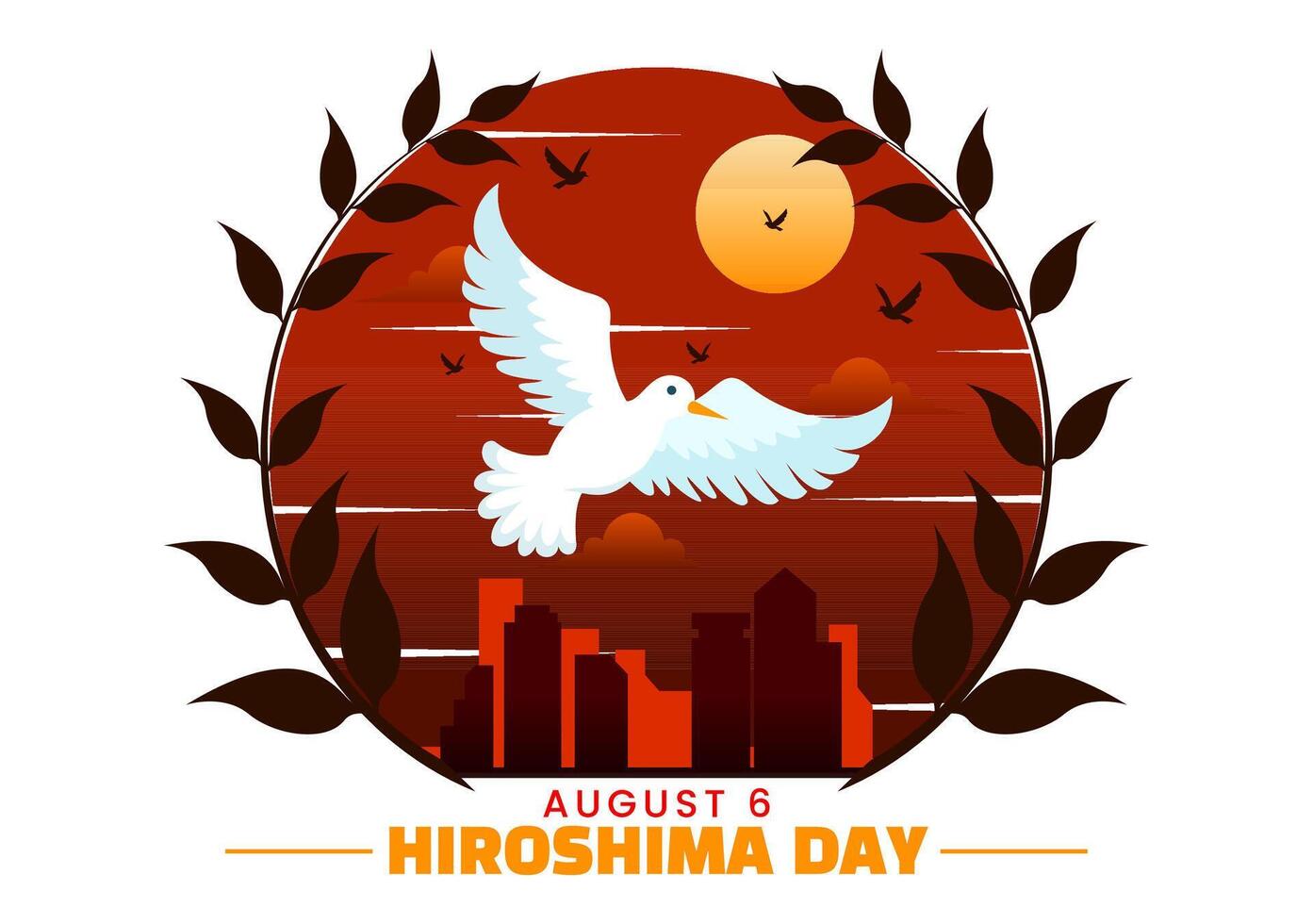 Hiroshima Day Illustration for August 6th featuring a Peace Dove and a Nuclear Explosion Background in a Flat Style Cartoon Design vector