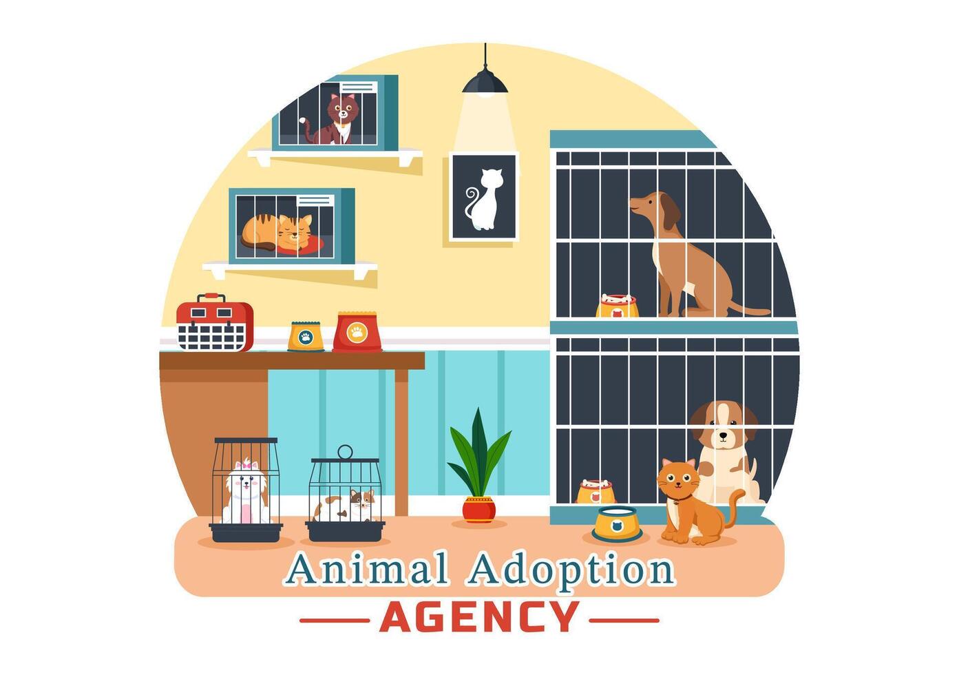 Illustration of an Animal Adoption Agency Featuring Adopt a Pet from an Animal Shelter with Cats and Dogs in the Flat Cartoon Background vector