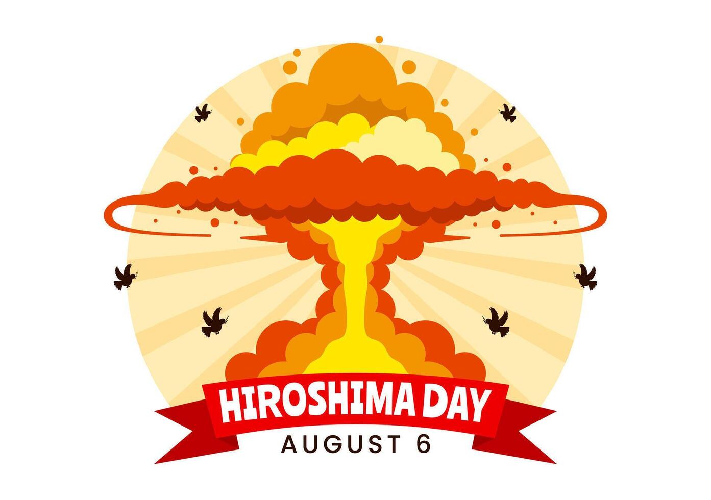 Hiroshima Day Illustration for August 6th featuring a Peace Dove and a Nuclear Explosion Background in a Flat Style Cartoon Design vector