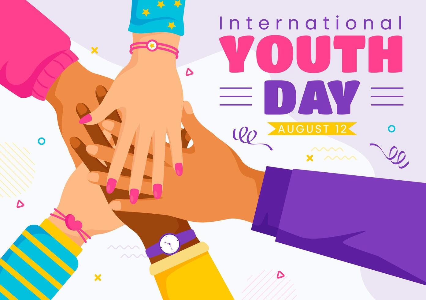 Happy International Youth Day Illustration featuring Young Boys and Girls Together in a Flat Style Cartoon Background vector