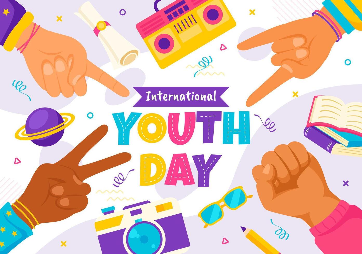 Happy International Youth Day Illustration featuring Young Boys and Girls Together in a Flat Style Cartoon Background vector