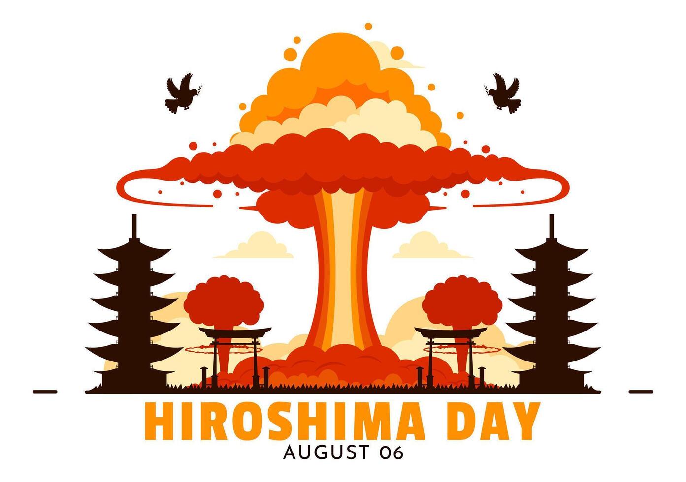 Hiroshima Day Illustration for August 6th featuring a Peace Dove and a Nuclear Explosion Background in a Flat Style Cartoon Design vector