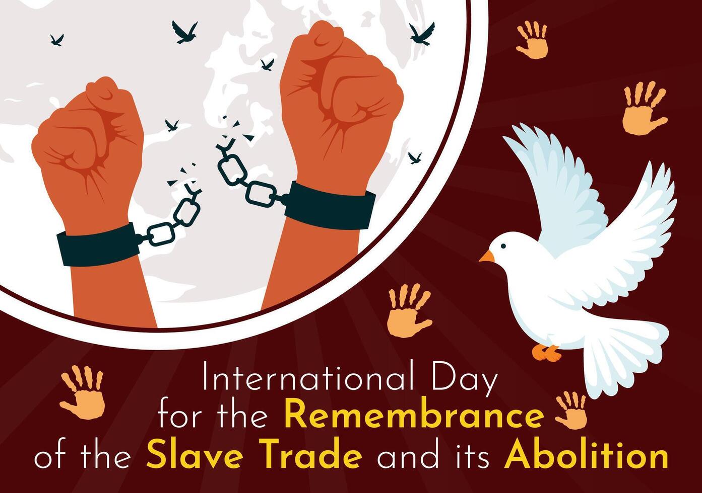 illustration for International Day of the Remembrance of the Slave Trade and its Abolition, Featuring a Handcuff and a Dove in the Background vector