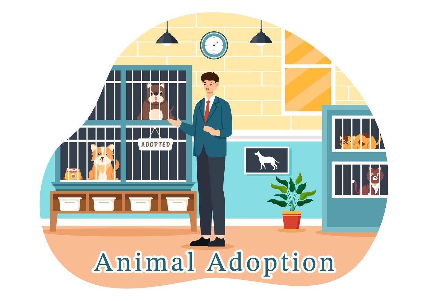 Illustration of an Animal Adoption Agency Featuring Adopt a Pet from an Animal Shelter with Cats and Dogs in the Flat Cartoon Background vector