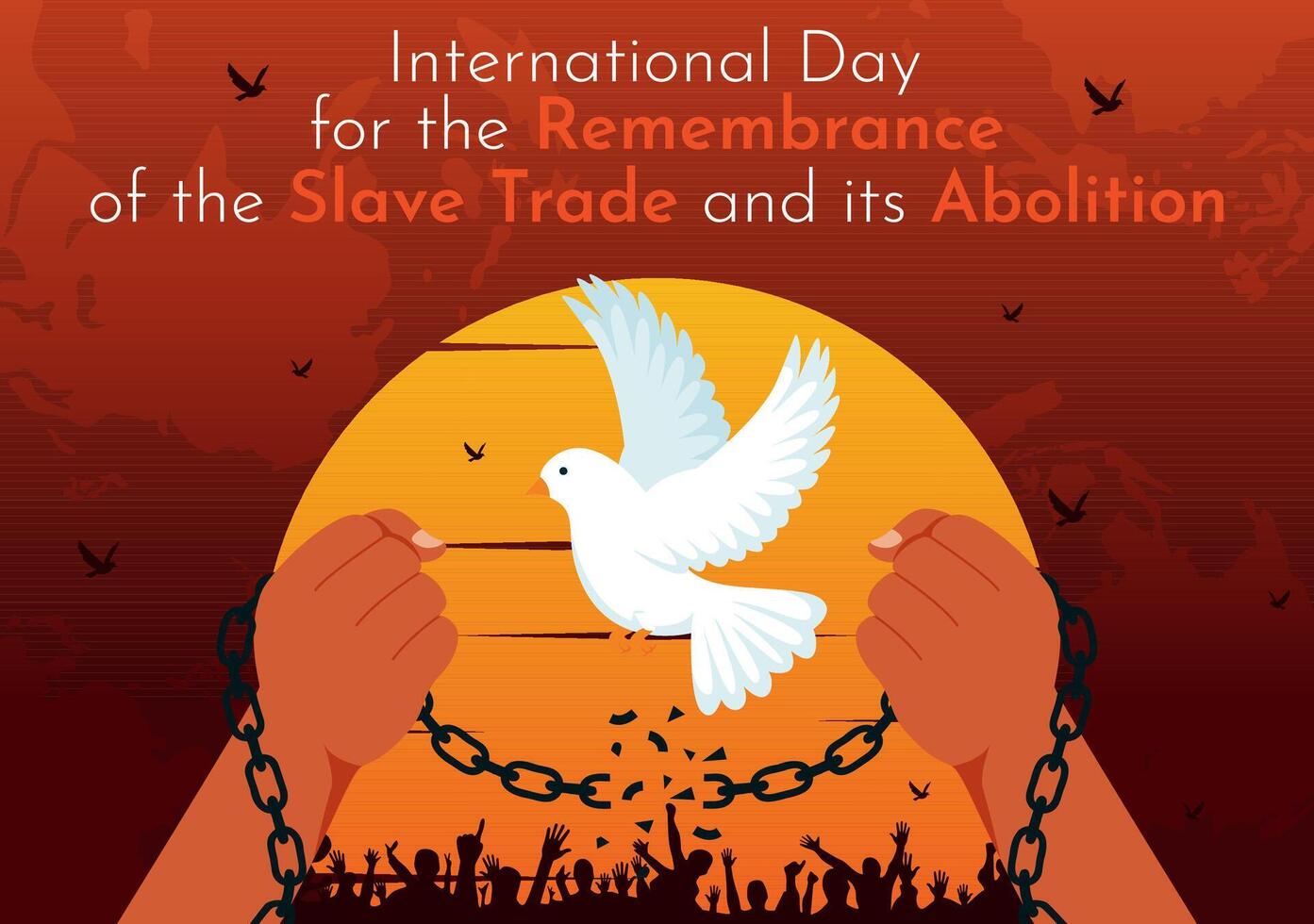 illustration for International Day of the Remembrance of the Slave Trade and its Abolition, Featuring a Handcuff and a Dove in the Background vector