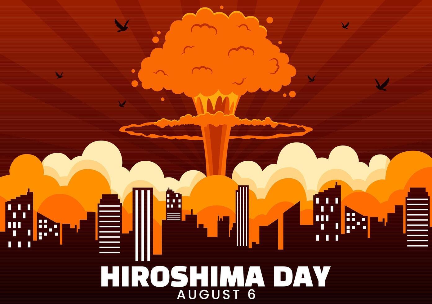 Hiroshima Day Illustration for August 6th featuring a Peace Dove and a Nuclear Explosion Background in a Flat Style Cartoon Design vector