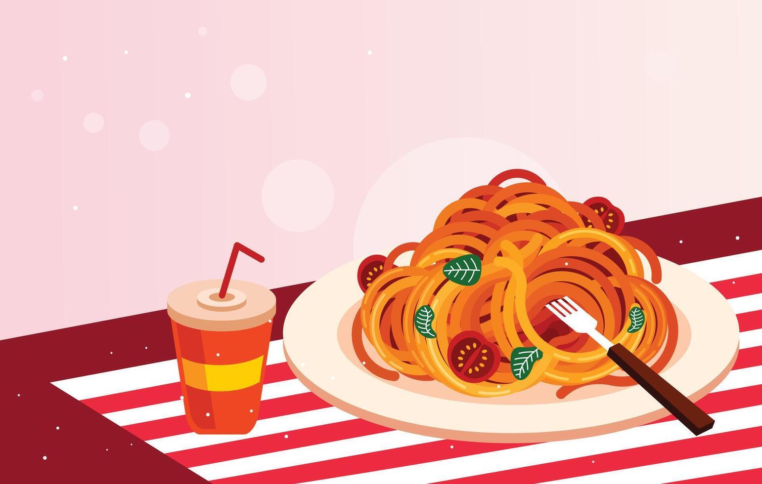 Delicious Spaghetti with Drink vector