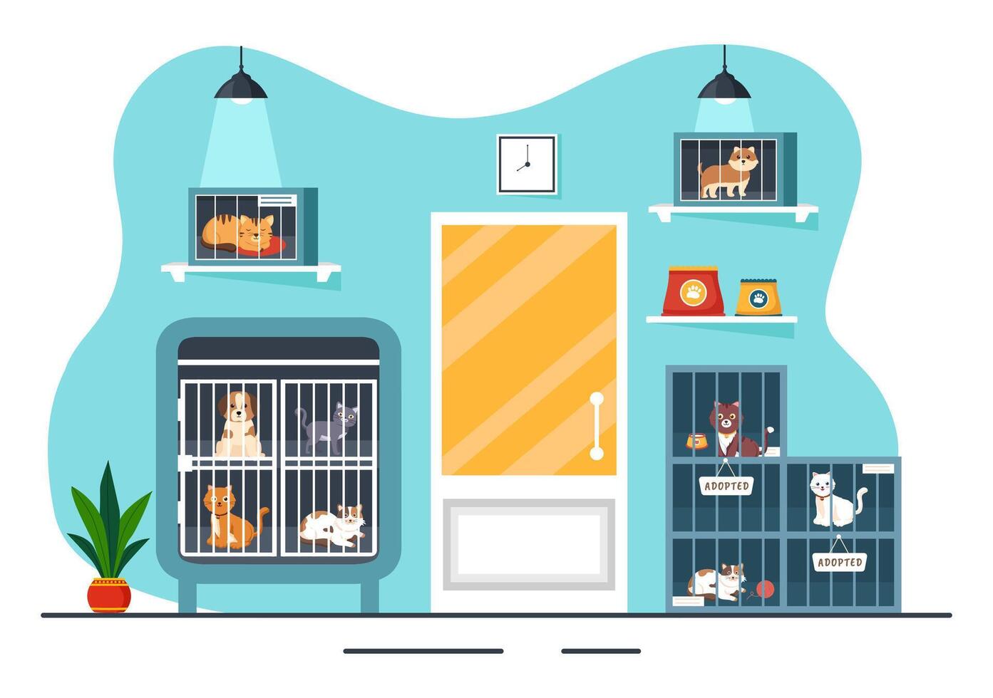 Illustration of an Animal Adoption Agency Featuring Adopt a Pet from an Animal Shelter with Cats and Dogs in the Flat Cartoon Background vector
