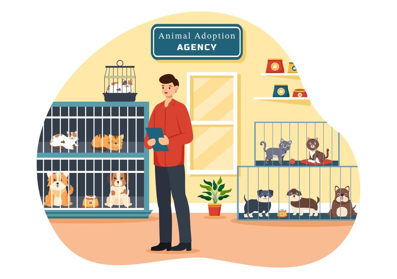 Illustration of an Animal Adoption Agency Featuring Adopt a Pet from an Animal Shelter with Cats and Dogs in the Flat Cartoon Background vector
