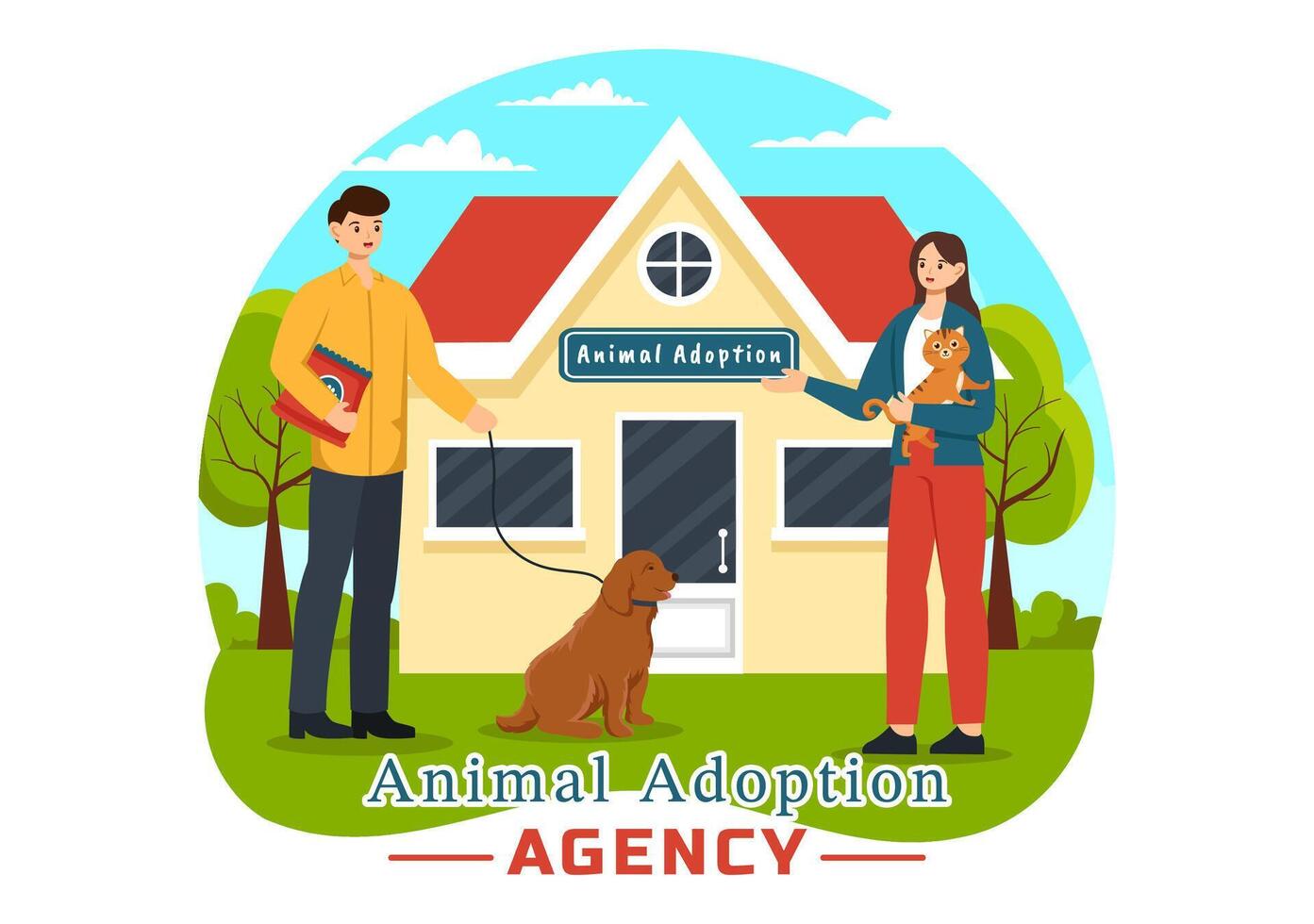 Illustration of an Animal Adoption Agency Featuring Adopt a Pet from an Animal Shelter with Cats and Dogs in the Flat Cartoon Background vector