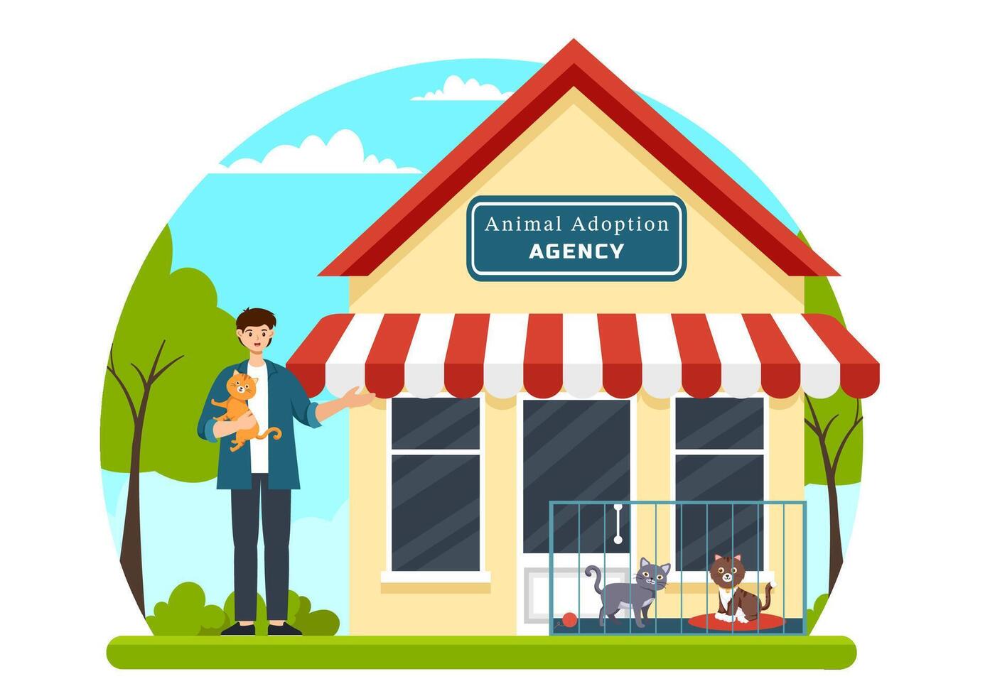 Illustration of an Animal Adoption Agency Featuring Adopt a Pet from an Animal Shelter with Cats and Dogs in the Flat Cartoon Background vector