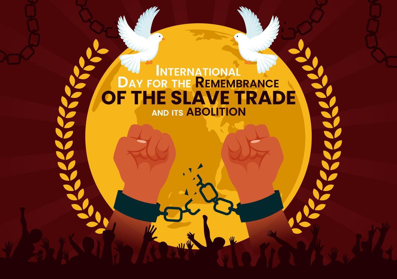 illustration for International Day of the Remembrance of the Slave Trade and its Abolition, Featuring a Handcuff and a Dove in the Background vector