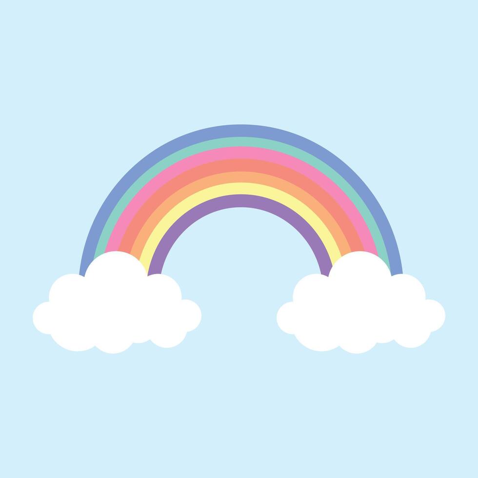 Rainbow with clouds isolated on white background vector