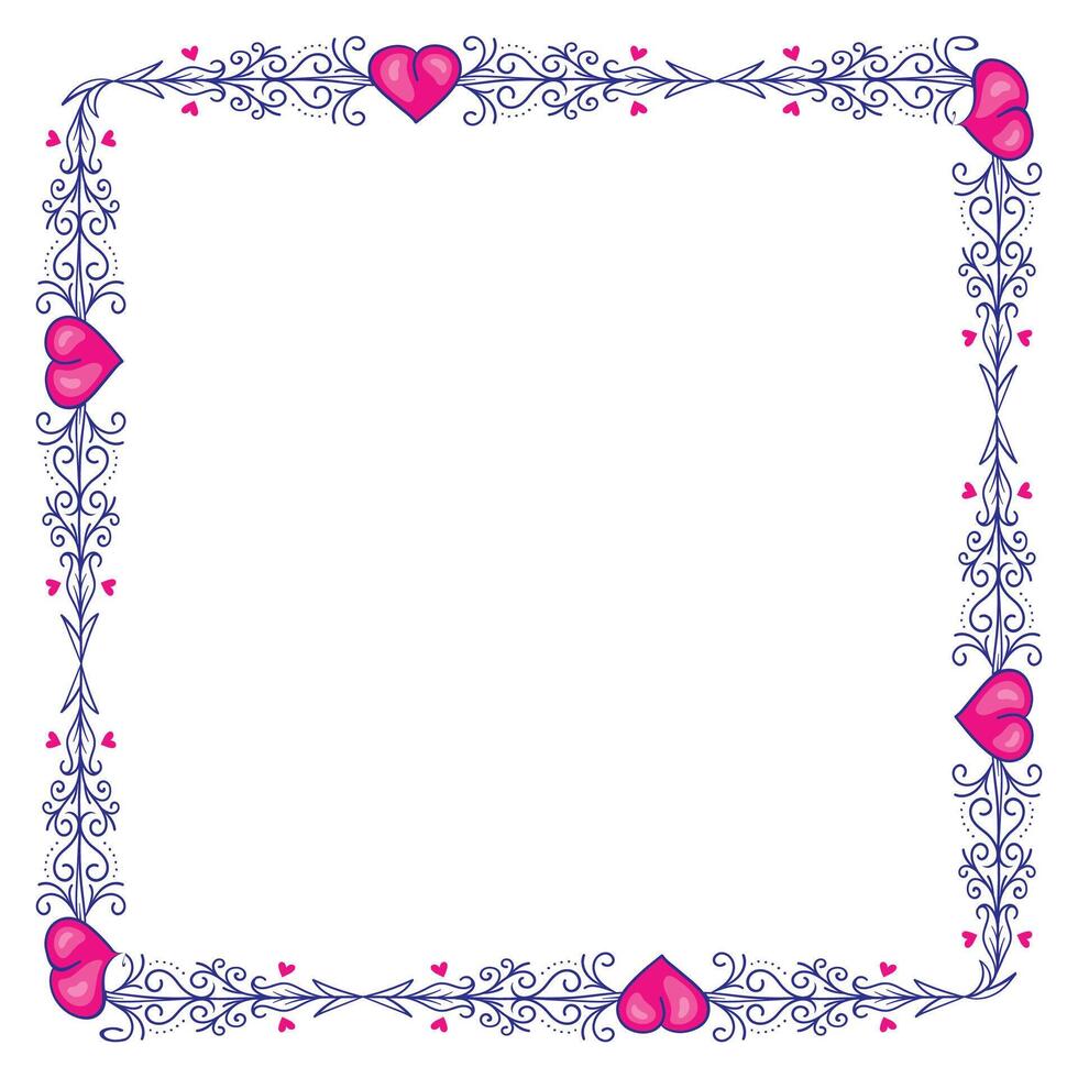 Hand drawn flat design hearts border and frame vector