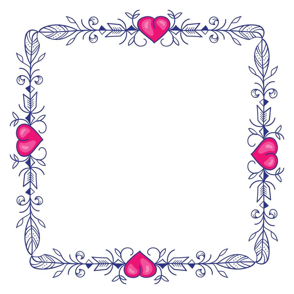 Hand drawn flat design hearts border and frame vector