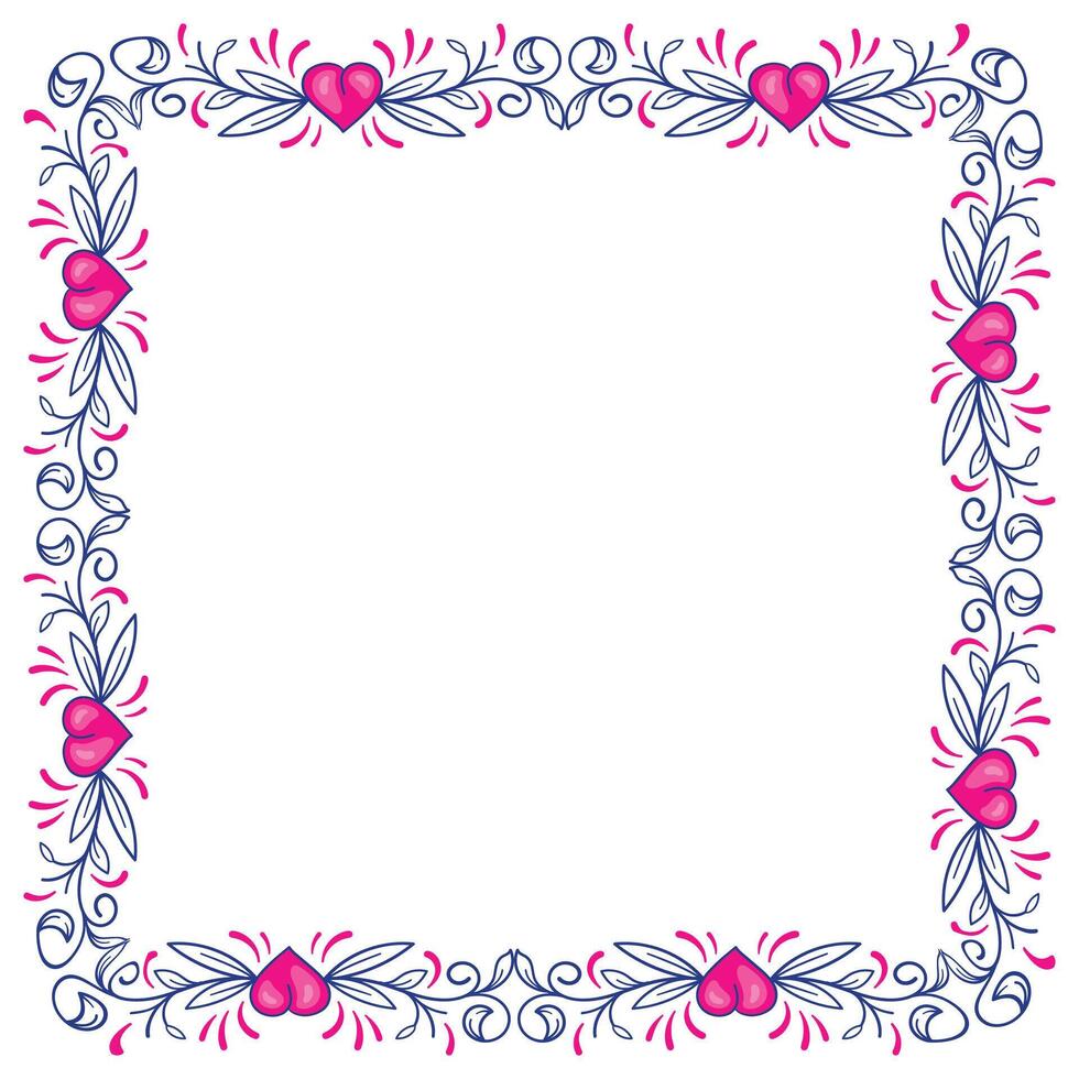 Hand drawn flat design hearts border and frame vector