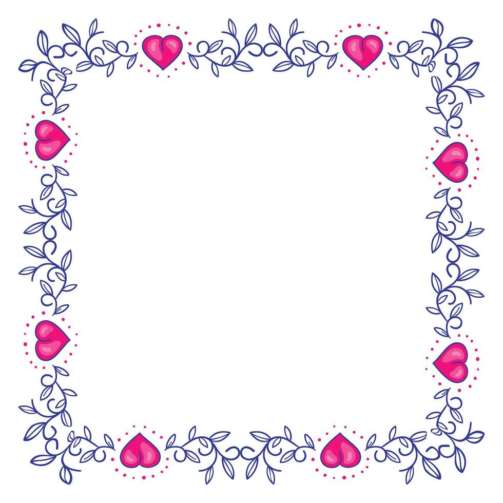 Hand drawn flat design hearts border and frame vector