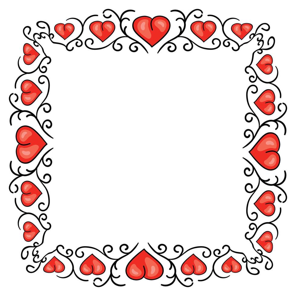 Hand drawn flat design hearts border and frame vector