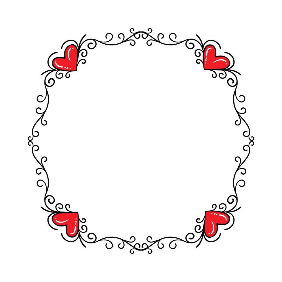 Hand drawn flat design hearts border and frame vector