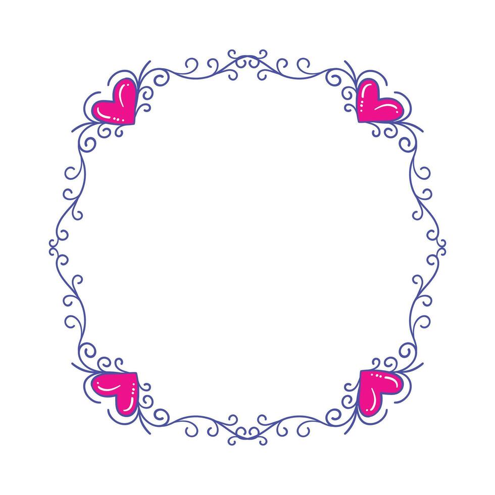 Hand drawn flat design hearts border and frame vector