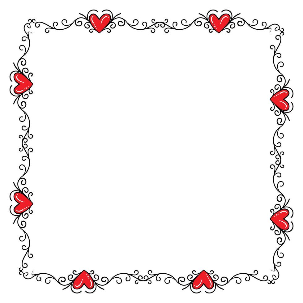 Hand drawn flat design hearts border and frame vector