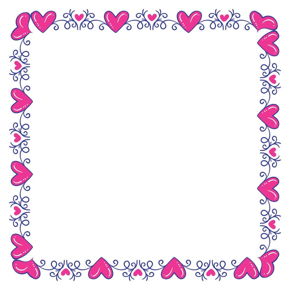 Hand drawn flat design hearts border and frame vector