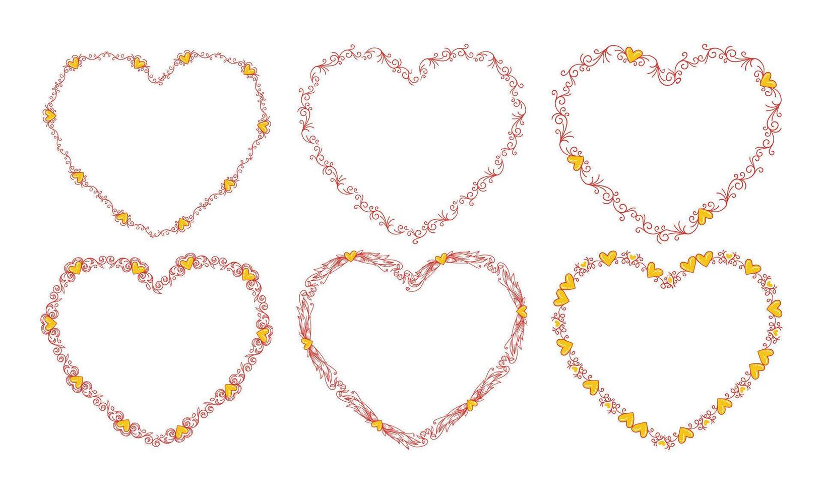 Hand drawn flat design hearts border and frame collection vector