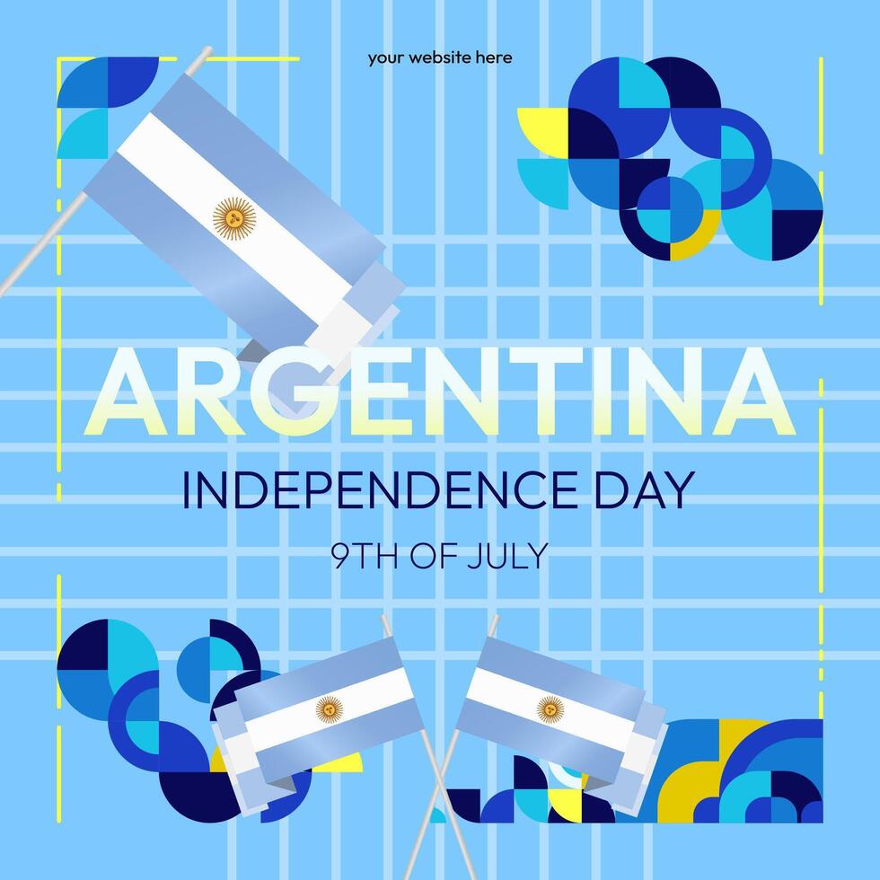 Argentina Independence Day banner in modern geometric style. Square banner for website and social with typography. Background for National holiday celebration. Happy Independence Day of Argentina vector