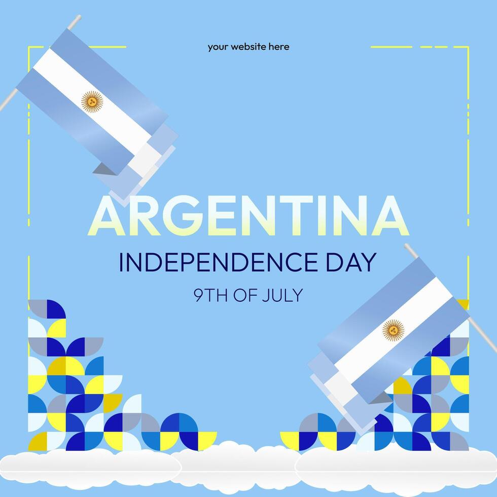 Argentina Independence Day banner in modern geometric style. Square banner for website and social with typography. Background for National holiday celebration. Happy Independence Day of Argentina vector