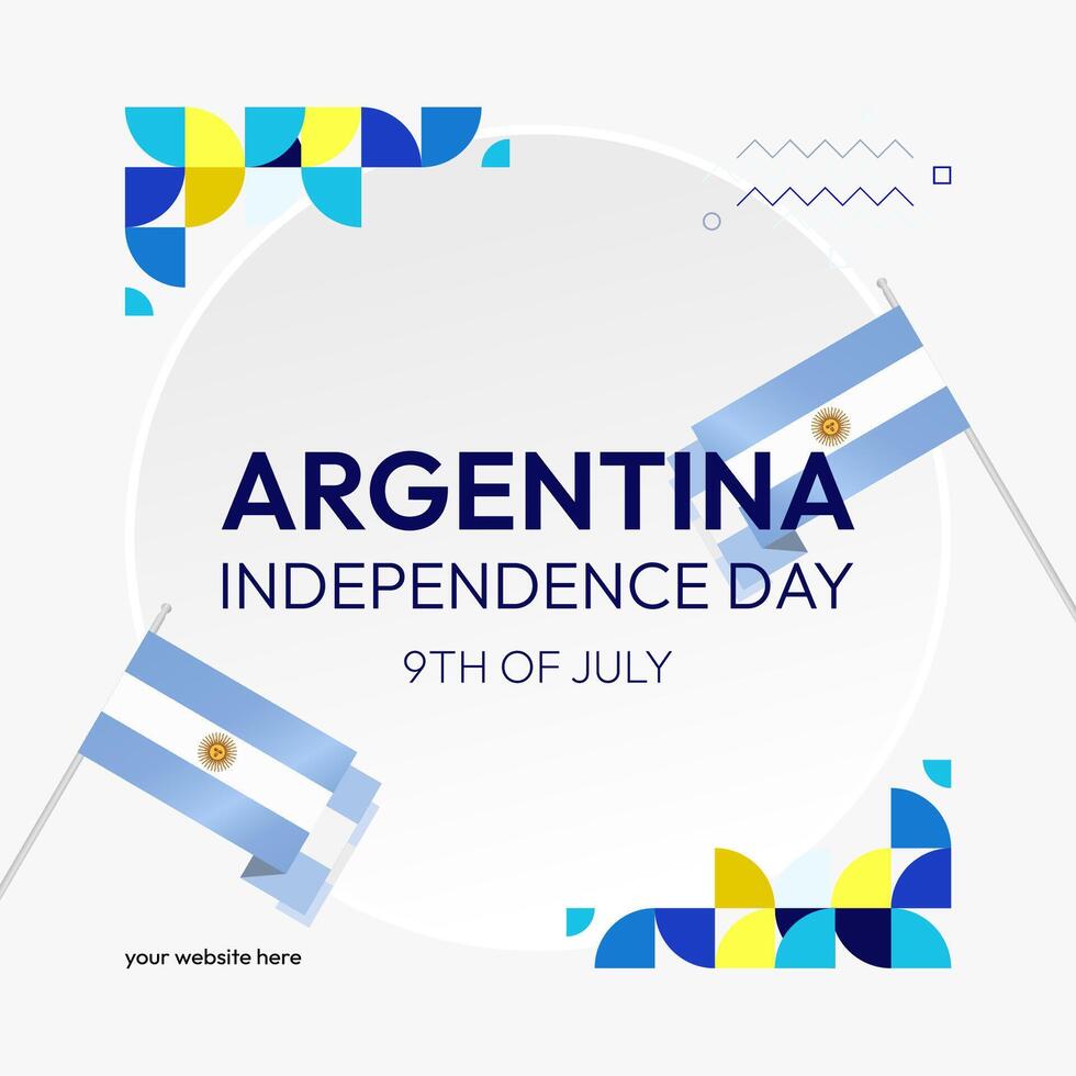 Argentina Independence Day banner in modern geometric style. Square banner for website and social with typography. Background for National holiday celebration. Happy Independence Day of Argentina vector