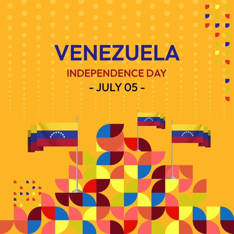 Venezuela Independence Day banner in modern geometric style. Square banner for website and social with typography. Background for national holiday celebration party. Happy Venezuela Independence Day vector