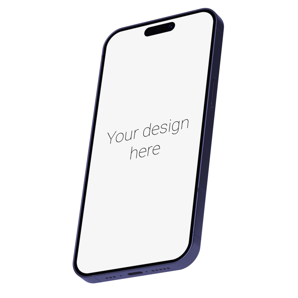 Mockup in isometric style of blue smartphone without background psd