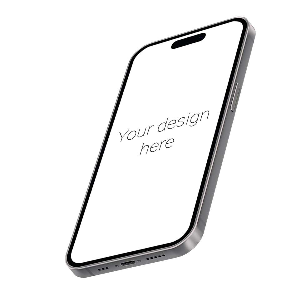 Mockup in isometric style of silver smartphone without background psd