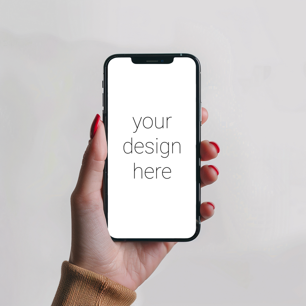 Mockup of smartphone that person holds in his hand psd