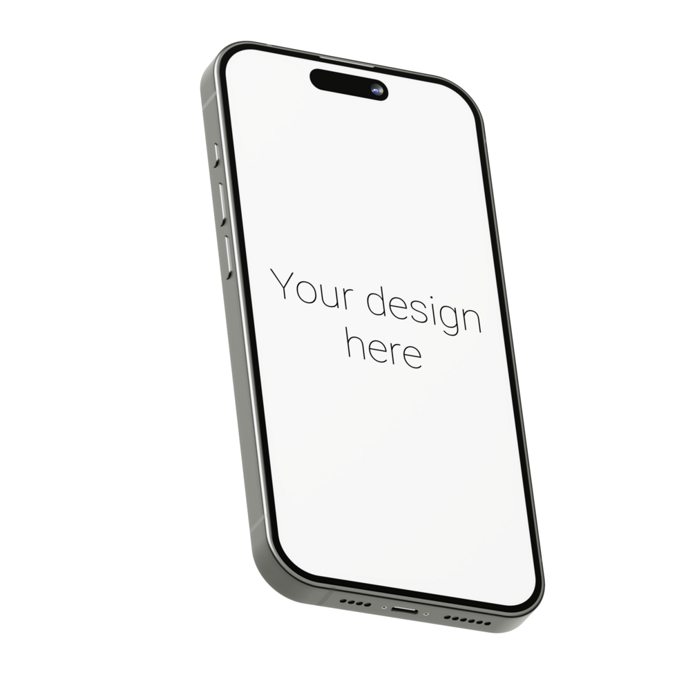 Mockup in isometric style of silver smartphone without background psd